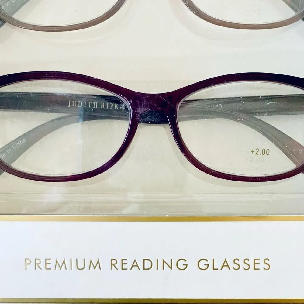 NWT 3 Pack 2.00 Judith Ripka Premium Eye Reading Glasses Black, Tan, Burgundy